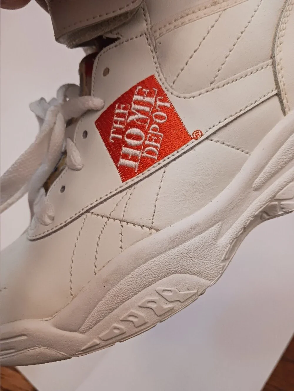 Rare HOME DEPOT Leather Hi-Top Sneakers Embroidered Sz Big Kid 5 & 5.5 NWOB Read